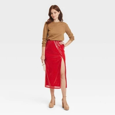 Women's Sequin A-Line Midi Skirt - A New Day™ Red 4 Women's Sequin A-Line Midi Skirt - A New Day™ Red - Image 2