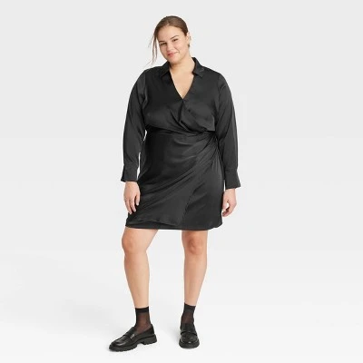 Women's Long Sleeve Satin Shirtdress - A New Day™ 5 Women's Long Sleeve Satin Shirtdress - A New Day™ - Image 3