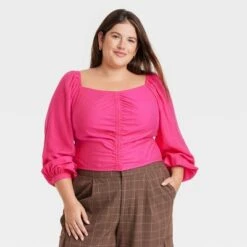 Women's Long Balloon Sleeve Slim Fit Ruched Front Top - A New Day™ -women fashion GUEST 28bc80a6 7fc0 4134 b595 c774d88800b1