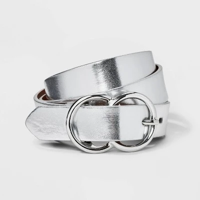 Women's Metallic Double Buckle Belt - A New Day™ Silver 5 Women's Metallic Double Buckle Belt - A New Day™ Silver - Image 3
