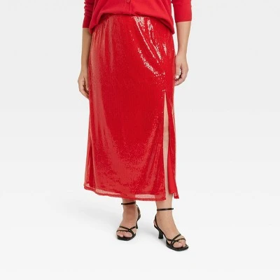 Women's Sequin A-Line Midi Skirt - A New Day™ Red 6 Women's Sequin A-Line Midi Skirt - A New Day™ Red - Image 4