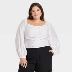 Women's Long Balloon Sleeve Slim Fit Ruched Front Top - A New Day™ -women fashion GUEST 531d9799 9625 4d2d a747 8b68d3fac3e4