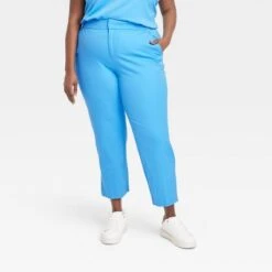 Women's Mid-Rise Slim Straight Fit Side Split Trousers - A New Day™ Blue -women fashion GUEST 5918b95f 8052 45d6 bcbf 4489a71538de