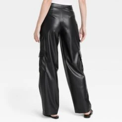 Women's High-Rise Straight Faux Leather Cargo Pants - A New Day™ Black