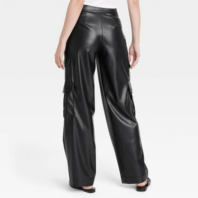 Women's High-Rise Straight Faux Leather Cargo Pants - A New Day™ Black 3 Women's High-Rise Straight Faux Leather Cargo Pants - A New Day™ Black