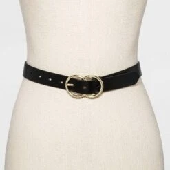 Women's Double Buckle Belt - A New Day™ Black