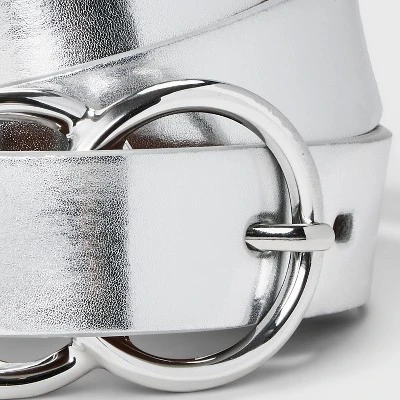 Women's Metallic Double Buckle Belt - A New Day™ Silver 4 Women's Metallic Double Buckle Belt - A New Day™ Silver - Image 2