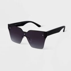 Women's Plastic Square Shield Sunglasses - A New Day™ Black