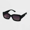 Women's Plastic Rectangle Sunglasses Black - A New Day™