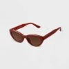 Women's Plastic Slim Cateye Sunglasses - A New Day™ Brown
