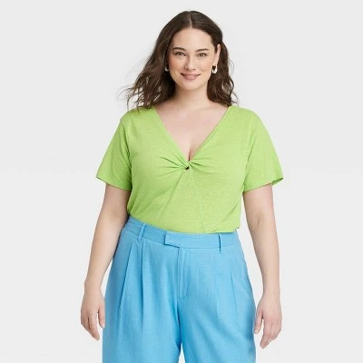 Women's Short Sleeve V-Neck Linen T-Shirt - A New Day™ 5 Women's Short Sleeve V-Neck Linen T-Shirt - A New Day™ - Image 3