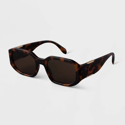 Women's Tortoise Shell Print Angular Rectangle Sunglasses - A New Day™ Brown 3 Women's Tortoise Shell Print Angular Rectangle Sunglasses - A New Day™ Brown