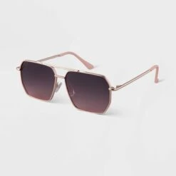Women's Metal Angular Aviator Sunglasses - A New Day™ Rose Gold