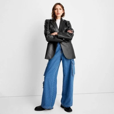 Women's Relaxed Fit Faux Leather Blazer - A New Day™ 4 Women's Relaxed Fit Faux Leather Blazer - A New Day™ - Image 2