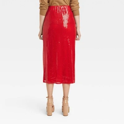 Women's Sequin A-Line Midi Skirt - A New Day™ Red 3 Women's Sequin A-Line Midi Skirt - A New Day™ Red