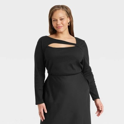 Women's Slim Fit Ribbed Long Sleeve Cut-Out T-Shirt - A New Day™ 5 Women's Slim Fit Ribbed Long Sleeve Cut-Out T-Shirt - A New Day™ - Image 3