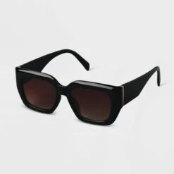 Women's Plastic Angular Square Sunglasses - A New Day™ Black