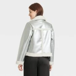 Women's Metallic Shearling Moto Jacket - A New Day™