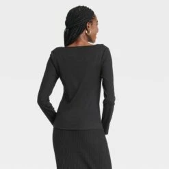 Women's Slim Fit Ribbed Long Sleeve Cut-Out T-Shirt - A New Day™