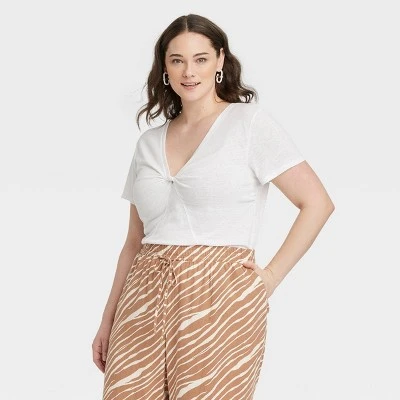 Women's Short Sleeve V-Neck Linen T-Shirt - A New Day™ 8 Women's Short Sleeve V-Neck Linen T-Shirt - A New Day™ - Image 6