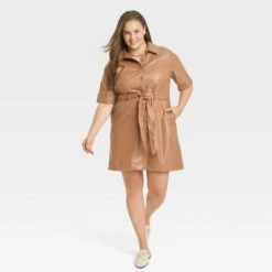 Women's Short Sleeve Faux Leather Shirtdress - A New Day™ -women fashion GUEST f01809c4 6af7 4d5e bddd 40188ea58aba